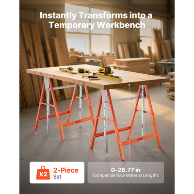 Πάγκος εργασίας VEVOR Saw Horses 2 τεμαχίων βαρέως τύπου, ρυθμιζόμενο ύψος φορτίου 440 λίβρες