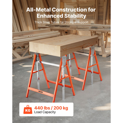 Πάγκος εργασίας VEVOR Saw Horses 2 τεμαχίων βαρέως τύπου, ρυθμιζόμενο ύψος φορτίου 440 λίβρες
