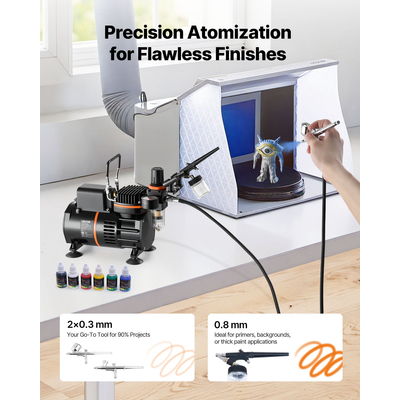 Κιτ Αερογράφου VEVOR Κιτ Αερογράφου 1/6 HP Αεροσυμπιεστής 3 Αερογράφοι 3 Μύτες 2 Ανεμιστήρες