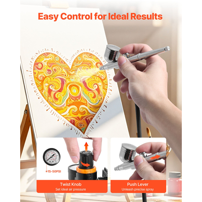 Κιτ Αερογράφου VEVOR Κιτ Αερογράφου 1/6 HP Αεροσυμπιεστής 3 Αερογράφοι 3 Μύτες 2 Ανεμιστήρες