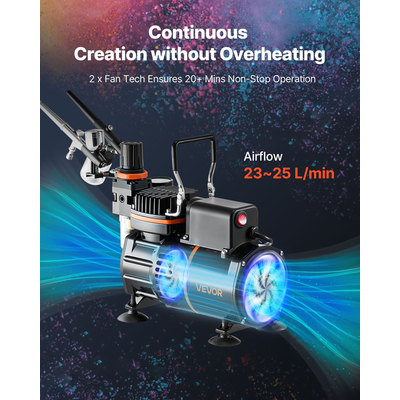 Κιτ Αερογράφου VEVOR Κιτ Αερογράφου 1/6 HP Αεροσυμπιεστής 3 Αερογράφοι 3 Μύτες 2 Ανεμιστήρες