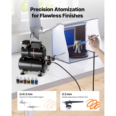 Κιτ Αερογράφου VEVOR Κιτ Αερογράφου 1/6 HP Αεροσυμπιεστής 3 Αερογράφοι Δεξαμενή 3 Ρύγχων