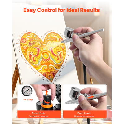 Κιτ Αερογράφου VEVOR Κιτ Αερογράφου 1/6 HP Αεροσυμπιεστής 3 Αερογράφοι Δεξαμενή 3 Ρύγχων