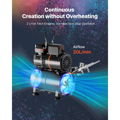 Κιτ Αερογράφου VEVOR Κιτ Αερογράφου 1/6 HP Αεροσυμπιεστής 3 Αερογράφοι Δεξαμενή 3 Ρύγχων