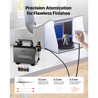 Κιτ Αερογράφου VEVOR Κιτ Αερογράφου 1/6 HP Αεροσυμπιεστής 1 Αερογράφος 3 Μύτες Βαφής