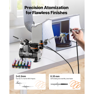 Κιτ Αερογράφου VEVOR Κιτ Αερογράφου 1/6 HP Αεροσυμπιεστής 3 Αερογράφοι 3 Μύτες Βαφής
