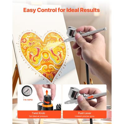 Κιτ Αερογράφου VEVOR Κιτ Αερογράφου 1/6 HP Αεροσυμπιεστής 3 Αερογράφοι 3 Μύτες Βαφής