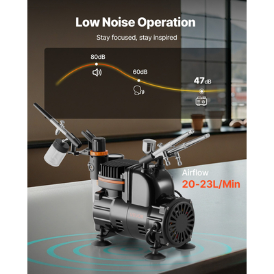Κιτ Αερογράφου VEVOR Κιτ Αερογράφου 1/6 HP Αεροσυμπιεστής 3 Αερογράφοι 3 Μύτες Βαφής