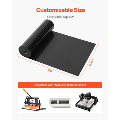 Σίδερο βινυλίου μεταφοράς θερμότητας VEVOR HTV σε ρολό βινυλίου 304,8 x 21336 mm Γυαλιστερό μαύρο