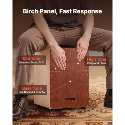 VEVOR Cajon Box Drum Birchwood Κρουστά με Ταμπούρο, Τσάντα Ταξιδιού