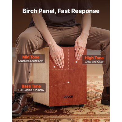 VEVOR Cajon Box Drum Ξύλινο Κρουστό Όργανο με Χορδές Κιθάρας από Ξύλο Σημύδας