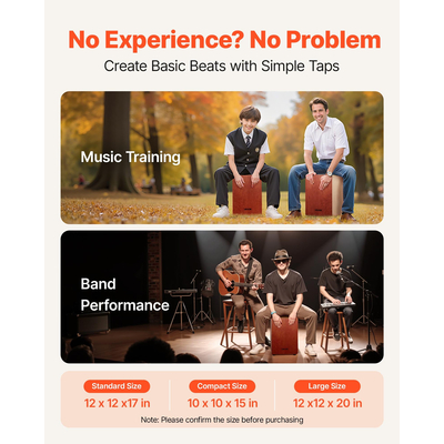 VEVOR Cajon Box Drum Ξύλινο Κρουστό Όργανο με Χορδές Κιθάρας από Ξύλο Σημύδας