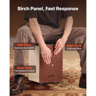 VEVOR Cajon Box Drum από ξύλο σημύδας, συμπαγές κρουστό όργανο με σύρματα ταμπούρου