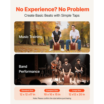 VEVOR Cajon Box Drum από ξύλο σημύδας, συμπαγές κρουστό όργανο με σύρματα ταμπούρου