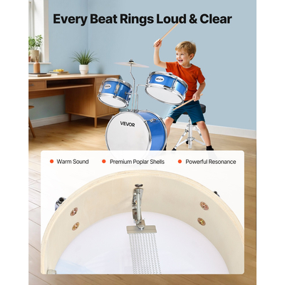 Σετ Ντραμς VEVOR για Παιδιά, 3 τεμαχίων, με μουσικά ντραμς για παιδιά, με μπάσο 14 ιντσών / 35,56 cm (Μπλε)
