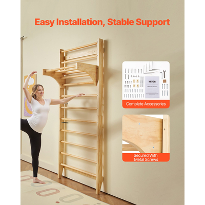 VEVOR Σουηδική Σκάλα Επιτοίχιας Γυμναστικής Ξύλινη Σκάλα Αναρρίχησης Εσωτερικής Παιδικής Χαράς 10 Επιπέδων
