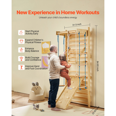 VEVOR Σουηδική Σκάλα Επιτοίχιας Γυμναστικής 8 σε 1 Ξύλινη Σκάλα Αναρρίχησης Εσωτερικής Παιδικής Χαράς