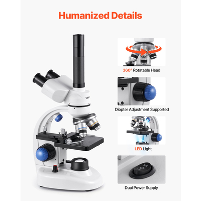 Επαγγελματικό κιτ σύνθετου μικροσκοπίου τριοφθάλμιου VEVOR με μεγέθυνση 40-5000X