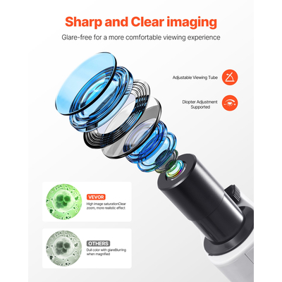 Επαγγελματικό κιτ σύνθετου μικροσκοπίου διόφθαλμων VEVOR με μεγέθυνση 40-2000X