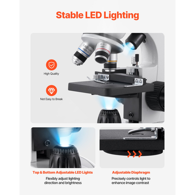 Επαγγελματικό κιτ σύνθετου μικροσκοπίου διόφθαλμων VEVOR με μεγέθυνση 40-2000X