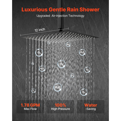 Σετ βρύσης ντους VEVOR 12" τετράγωνη κεφαλή ντους βροχής και σετ χειρός, ματ μαύρο