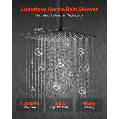 Σετ βρύσης ντους VEVOR 10" με τετράγωνη κεφαλή ντους βροχής και χειροκίνητο σετ ματ μαύρο