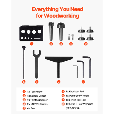 Τόρνος Ξυλουργικής VEVOR 1HP/750W Ισχύς Πάγκου Εργασίας 304 x 465 mm Τόρνος Ξύλου Πάγκου Εργασίας 0 έως 3800 RPM Μεταβλητή Ταχύτητα Κατάλληλος για Τόρνευση Μπολ, Στυλό, Κύπελλα και Μικρά Σκαλίσματα