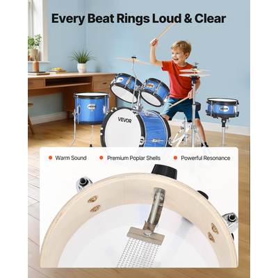 Σετ Ντραμς VEVOR για Παιδιά, 5 τεμαχίων, με μουσικό τύμπανο μπάσου 14 ιντσών / 35,56 εκ. (Μπλε)