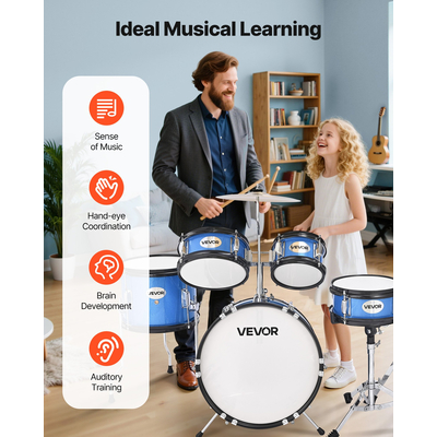 Σετ Ντραμς VEVOR για Παιδιά, 5 τεμαχίων, με μουσικό τύμπανο μπάσου 14 ιντσών / 35,56 εκ. (Μπλε)