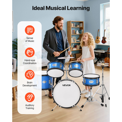 Σετ Ντραμς VEVOR για Παιδιά, 5 τεμαχίων, με μουσικά ντραμς για παιδιά, 16 ίντσες / 40,64 εκ. (Μπλε)