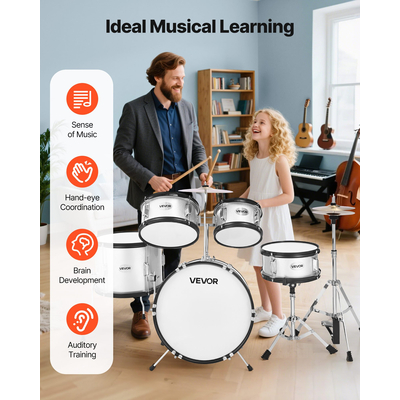 Σετ ντραμς VEVOR για παιδιά, κιτ 5 τεμαχίων για αρχάριους με μπάσο 16 ιντσών / 40,64 cm (ασημί)