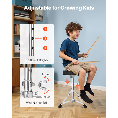 Σετ ντραμς VEVOR για παιδιά, κιτ 5 τεμαχίων για αρχάριους με μπάσο 16 ιντσών / 40,64 cm (ασημί)