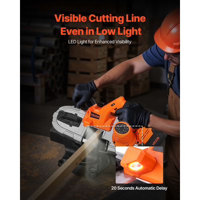 Φορητό ασύρματο κιτ πριονοκορδέλας VEVOR 20V με μπαταρία και φορτιστή, βάθος κοπής 65 x 65 mm, πριονοκορδέλα μετάλλου με κινητήρα χωρίς ψήκτρες, μεταβλητή ταχύτητα 0-192 m/min για κοπή μετάλλου, ξύλου