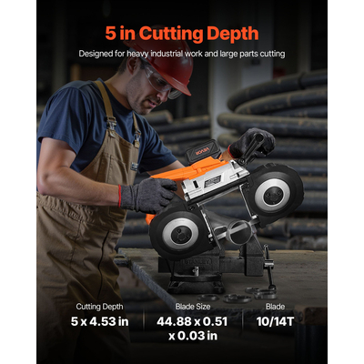 Φορητό ασύρματο κιτ πριονοκορδέλας VEVOR 20V με μπαταρία και φορτιστή, βάθος κοπής 127 mm x 115 mm, πριονοκορδέλα μετάλλου με κινητήρα χωρίς ψήκτρες, μεταβλητή ταχύτητα 0-192 m/min για κοπή μετάλλου, ξύλου