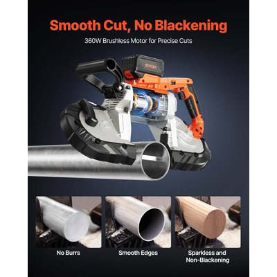 Φορητό ασύρματο κιτ πριονοκορδέλας VEVOR 20V με μπαταρία και φορτιστή, βάθος κοπής 127 mm x 115 mm, πριονοκορδέλα μετάλλου με κινητήρα χωρίς ψήκτρες, μεταβλητή ταχύτητα 0-192 m/min για κοπή μετάλλου, ξύλου