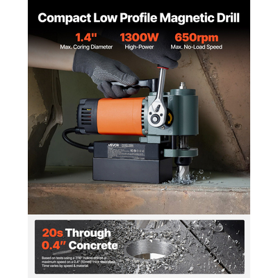VEVOR Μαγνητική πρέσα τρυπανιού χαμηλού προφίλ, πρέσα τρυπανιού Mag 1300 W, διάμετρος τρυπήματος 35 mm