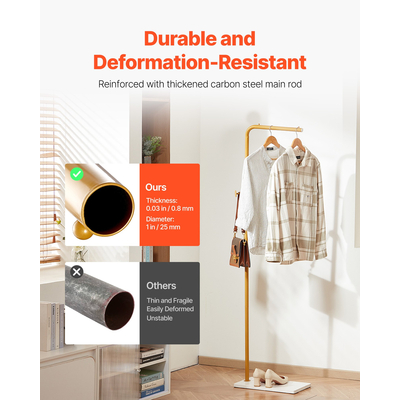 Ράφι παλτών VEVOR Ανεξάρτητη ράμπα παλτών με βάση από χαλαζιακή πέτρα και 3 στρογγυλούς γάντζους