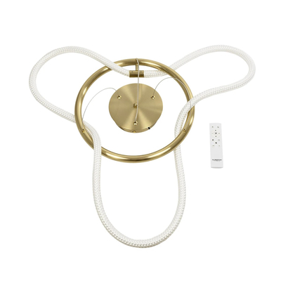 kelvo® GLOW 61658 Μοντέρνο Κρεμαστό Φωτιστικό Οροφής LED 36W 3600lm 360° AC 220-240V IP20 Ρυθμιζόμενο Λευκό CCT με Χειριστήριο από 2700K έως 6000K Dimmable - Lumileds SMD Chip - Χρυσό Πλατίνα & Λευκό Νήμα - Μ60 x Π60 x Υ45cm - 3 Χρόνια Εγγύηση