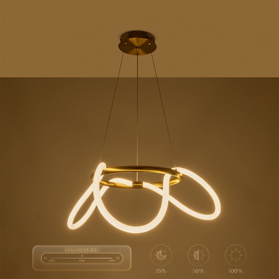 kelvo® GLOW 61658 Μοντέρνο Κρεμαστό Φωτιστικό Οροφής LED 36W 3600lm 360° AC 220-240V IP20 Ρυθμιζόμενο Λευκό CCT με Χειριστήριο από 2700K έως 6000K Dimmable - Lumileds SMD Chip - Χρυσό Πλατίνα & Λευκό Νήμα - Μ60 x Π60 x Υ45cm - 3 Χρόνια Εγγύηση