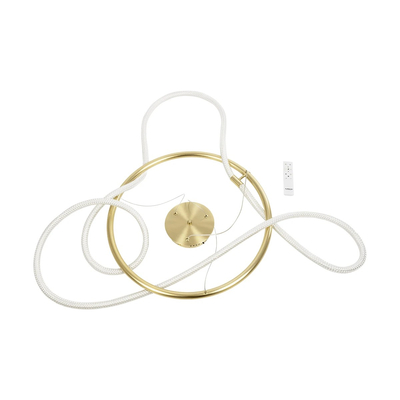 kelvo® GLOW 61659 Μοντέρνο Κρεμαστό Φωτιστικό Οροφής LED 58W 5800lm 360° AC 220-240V IP20 Ρυθμιζόμενο Λευκό CCT με Χειριστήριο από 2700K έως 6000K Dimmable - Lumileds SMD Chip - Χρυσό Πλατίνα & Λευκό Νήμα - Μ80 x Π80 x Υ60cm - 3 Χρόνια Εγγύηση