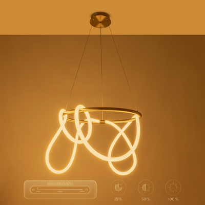 kelvo® GLOW 61659 Μοντέρνο Κρεμαστό Φωτιστικό Οροφής LED 58W 5800lm 360° AC 220-240V IP20 Ρυθμιζόμενο Λευκό CCT με Χειριστήριο από 2700K έως 6000K Dimmable - Lumileds SMD Chip - Χρυσό Πλατίνα & Λευκό Νήμα - Μ80 x Π80 x Υ60cm - 3 Χρόνια Εγγύηση