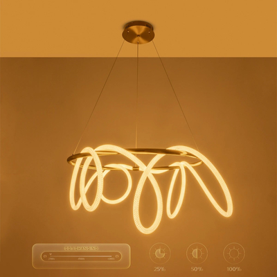 kelvo® GLOW 61660 Μοντέρνο Κρεμαστό Φωτιστικό Οροφής LED 69W 6900lm 360° AC 220-240V IP20 Ρυθμιζόμενο Λευκό CCT με Χειριστήριο από 2700K έως 6000K Dimmable - Lumileds SMD Chip - Χρυσό Πλατίνα & Λευκό Νήμα - Μ100 x Π100 x Υ70cm - 3 Χρόνια Εγγύηση