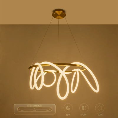 kelvo® GLOW 61660 Μοντέρνο Κρεμαστό Φωτιστικό Οροφής LED 69W 6900lm 360° AC 220-240V IP20 Ρυθμιζόμενο Λευκό CCT με Χειριστήριο από 2700K έως 6000K Dimmable - Lumileds SMD Chip - Χρυσό Πλατίνα & Λευκό Νήμα - Μ100 x Π100 x Υ70cm - 3 Χρόνια Εγγύηση