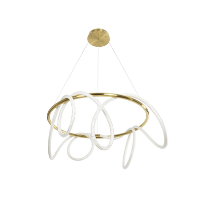 kelvo® GLOW 61660 Μοντέρνο Κρεμαστό Φωτιστικό Οροφής LED 69W 6900lm 360° AC 220-240V IP20 Ρυθμιζόμενο Λευκό CCT με Χειριστήριο από 2700K έως 6000K Dimmable - Lumileds SMD Chip - Χρυσό Πλατίνα & Λευκό Νήμα - Μ100 x Π100 x Υ70cm - 3 Χρόνια Εγγύηση