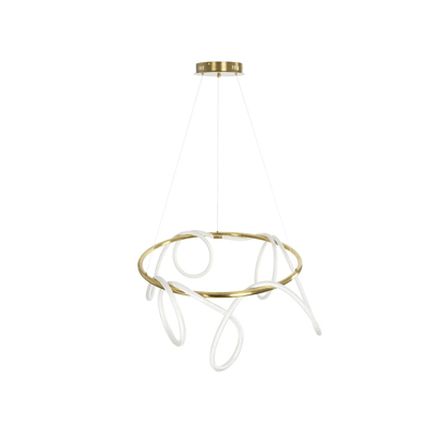 kelvo® GLOW 61660 Μοντέρνο Κρεμαστό Φωτιστικό Οροφής LED 69W 6900lm 360° AC 220-240V IP20 Ρυθμιζόμενο Λευκό CCT με Χειριστήριο από 2700K έως 6000K Dimmable - Lumileds SMD Chip - Χρυσό Πλατίνα & Λευκό Νήμα - Μ100 x Π100 x Υ70cm - 3 Χρόνια Εγγύηση