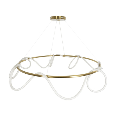 kelvo® GLOW 61661 Μοντέρνο Κρεμαστό Φωτιστικό Οροφής LED 100W 10000lm 360° AC 220-240V IP20 Ρυθμιζόμενο Λευκό CCT με Χειριστήριο από 2700K έως 6000K Dimmable - Lumileds SMD Chip - Χρυσό Πλατίνα & Λευκό Νήμα - Μ150 x Π150 x Υ100cm - 3 Χρόνια Εγγύηση