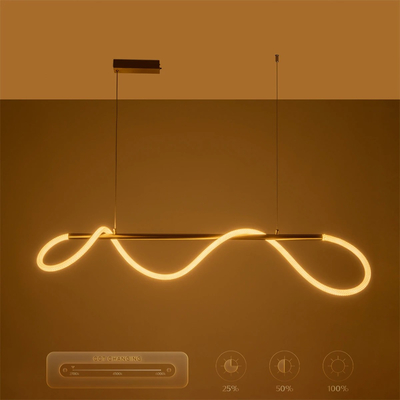 kelvo® GLOW 61662 Μοντέρνο Κρεμαστό Φωτιστικό Οροφής LED 34W 3400lm 360° AC 220-240V IP20 Ρυθμιζόμενο Λευκό CCT με Χειριστήριο από 2700K έως 6000K Dimmable - Lumileds SMD Chip - Χρυσό Πλατίνα & Λευκό Νήμα - Μ120 x Π35 x Υ50cm - 3 Χρόνια Εγγύηση