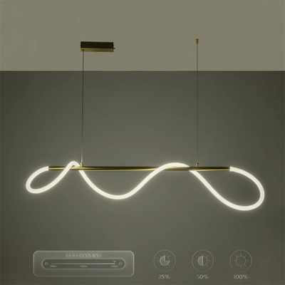 kelvo® GLOW 61662 Μοντέρνο Κρεμαστό Φωτιστικό Οροφής LED 34W 3400lm 360° AC 220-240V IP20 Ρυθμιζόμενο Λευκό CCT με Χειριστήριο από 2700K έως 6000K Dimmable - Lumileds SMD Chip - Χρυσό Πλατίνα & Λευκό Νήμα - Μ120 x Π35 x Υ50cm - 3 Χρόνια Εγγύηση