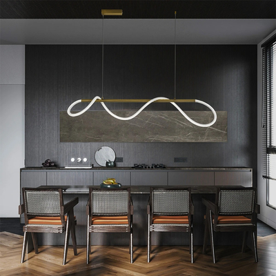 kelvo® GLOW 61662 Μοντέρνο Κρεμαστό Φωτιστικό Οροφής LED 34W 3400lm 360° AC 220-240V IP20 Ρυθμιζόμενο Λευκό CCT με Χειριστήριο από 2700K έως 6000K Dimmable - Lumileds SMD Chip - Χρυσό Πλατίνα & Λευκό Νήμα - Μ120 x Π35 x Υ50cm - 3 Χρόνια Εγγύηση