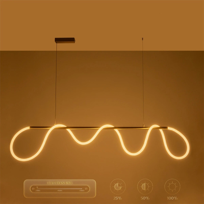 kelvo® GLOW 61663 Μοντέρνο Κρεμαστό Φωτιστικό Οροφής LED 45W 4500lm 360° AC 220-240V IP20 Ρυθμιζόμενο Λευκό CCT με Χειριστήριο από 2700K έως 6000K Dimmable - Lumileds SMD Chip - Χρυσό Πλατίνα & Λευκό Νήμα - Μ150 x Π35 x Υ50cm - 3 Χρόνια Εγγύηση